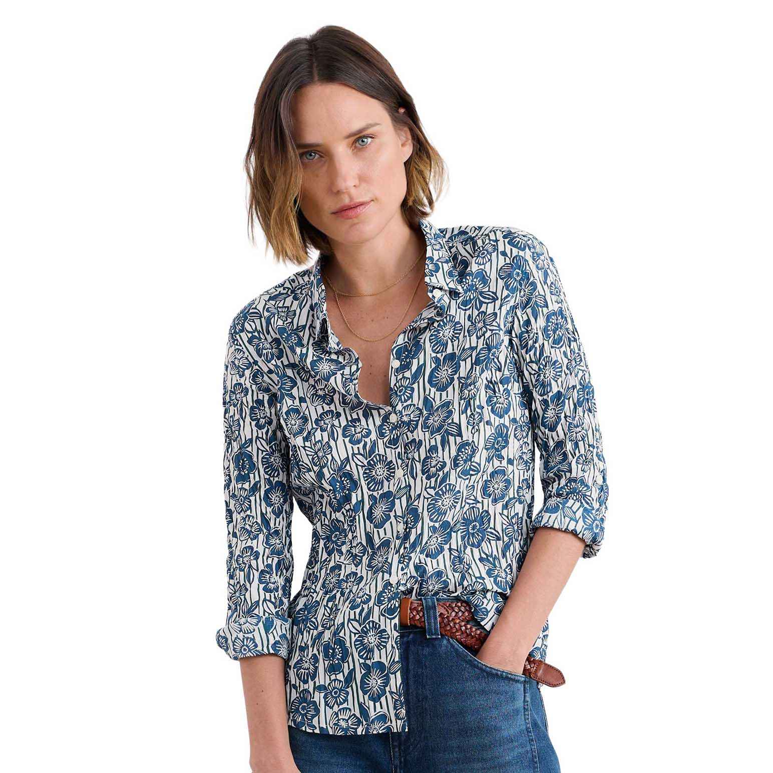 Seasalt Cornwall Larissa Shirt Floral Imprint Chalk